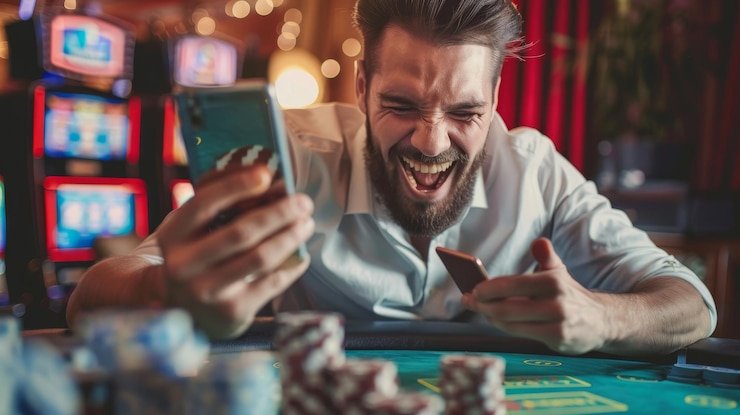 Pengguna dewasa membuka aplikasi dari ponsel